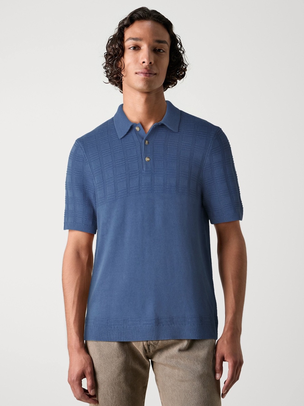 Abercrombie & Fitch Knit Johnny Collar Polo Sweater Night Shadow Blue Size L